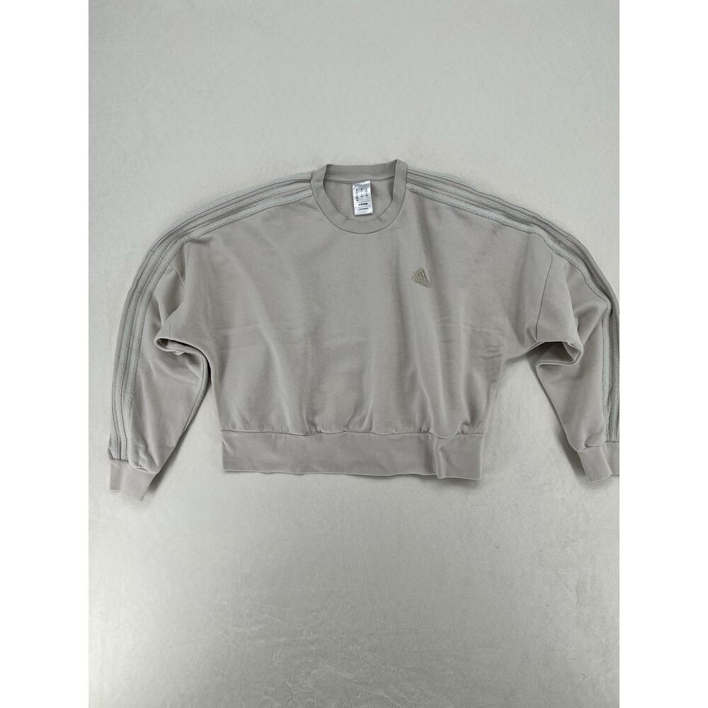 Adidas Womens Medium Beige Cropped Sweatshirt Fleece Crewneck Athleisure